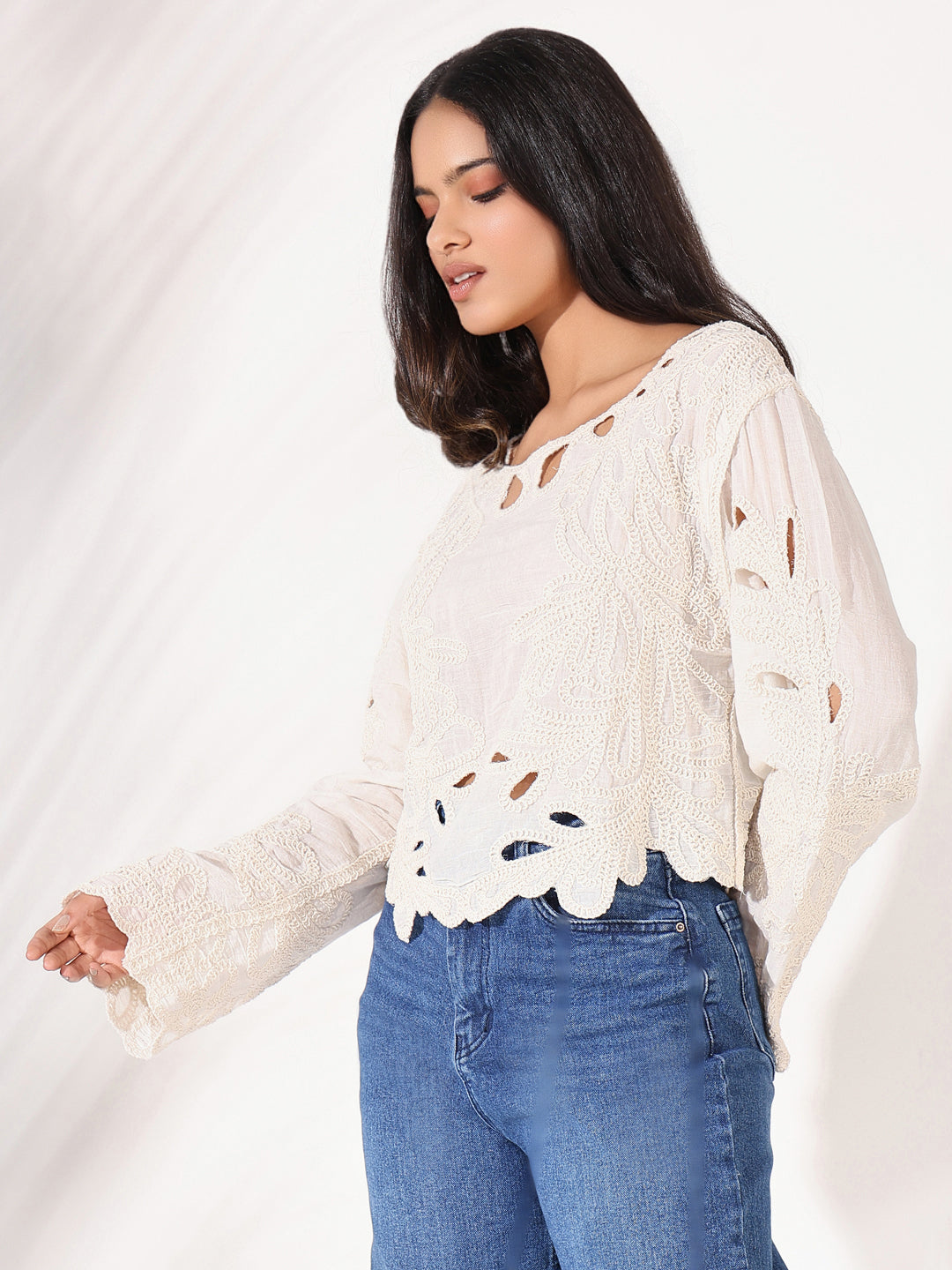 Women Cream Floral Top