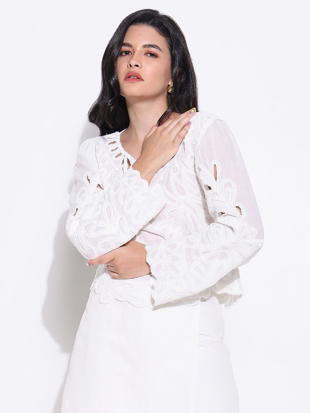 Women White Floral Top