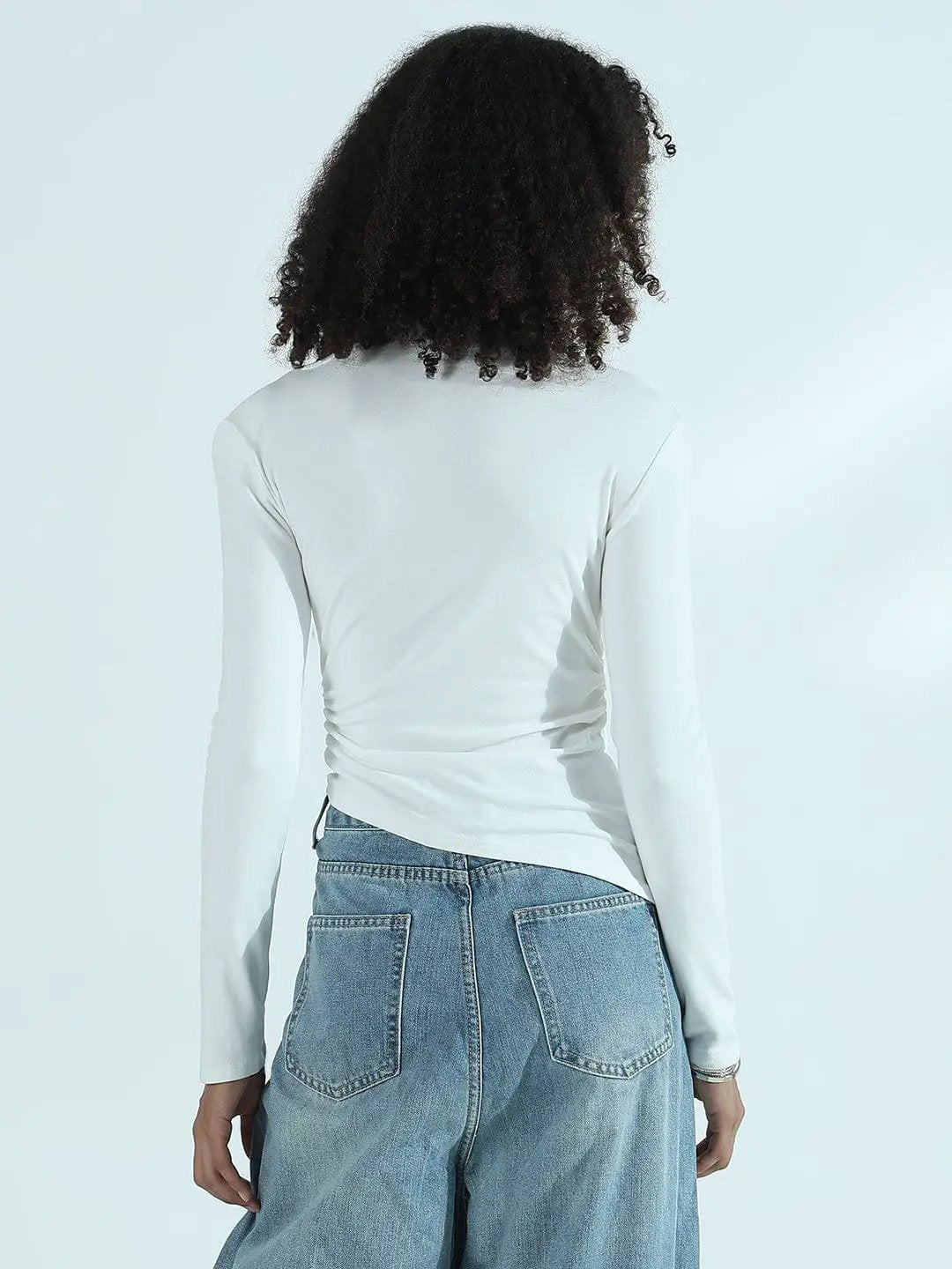 Women's White Cut-Out High Neck Asymmetric Top - from SHOWOFFFF