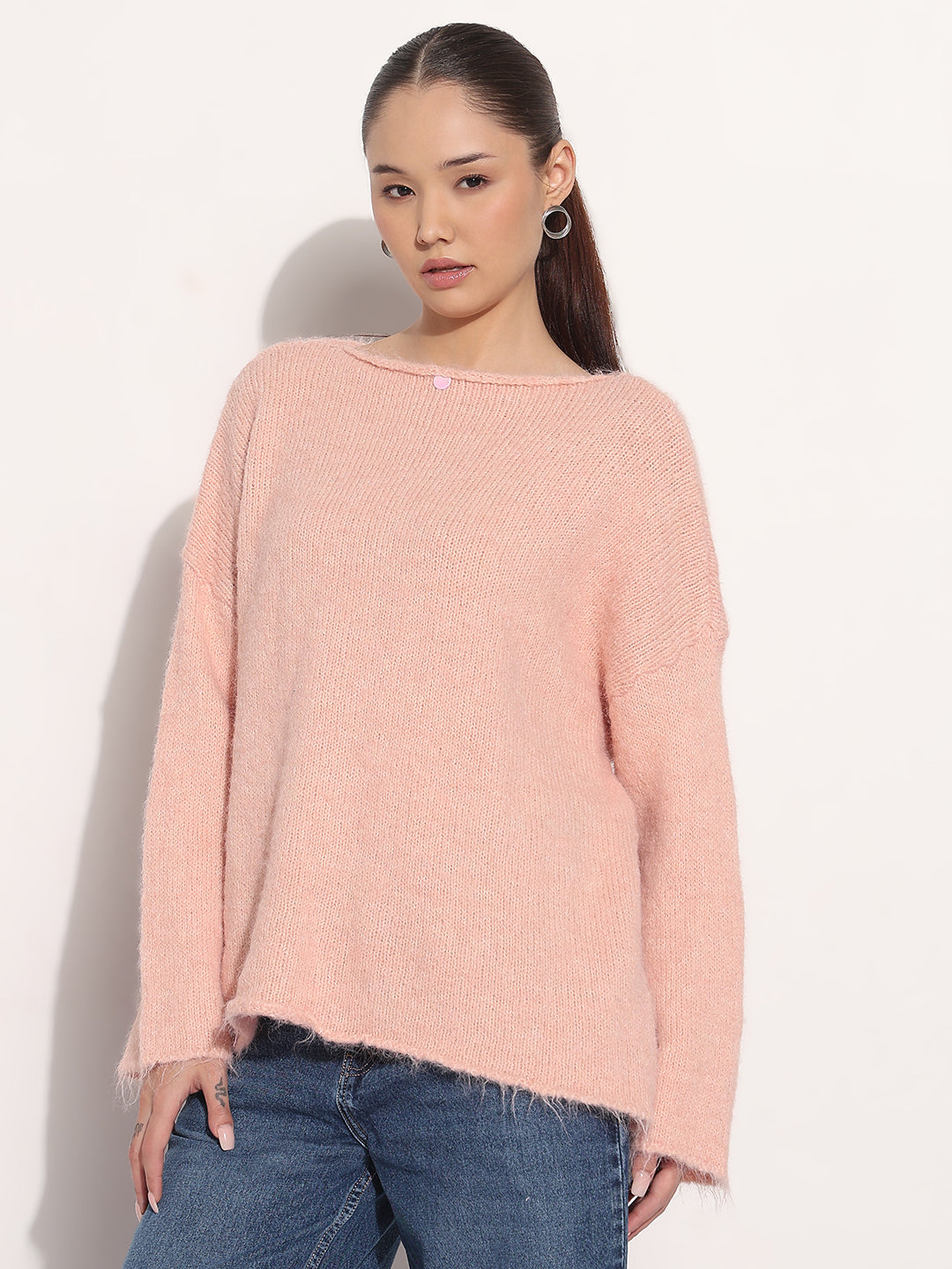 Women's Knitted Peach Oversized Pullover Top