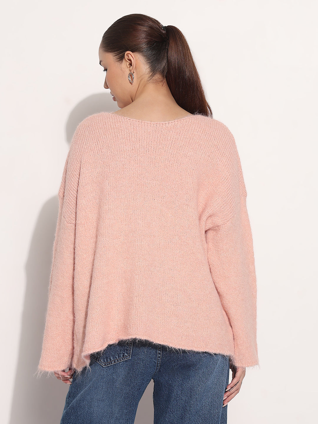 Women's Knitted Peach Oversized Pullover Top