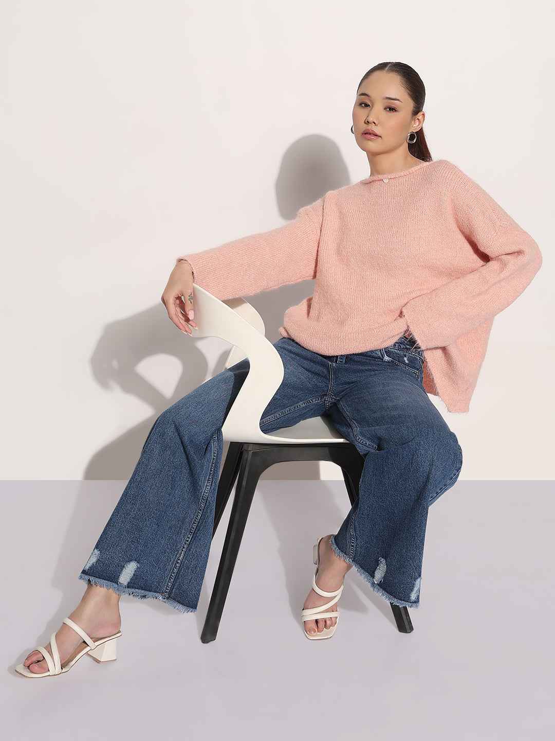 Women's Knitted Peach Oversized Pullover Top