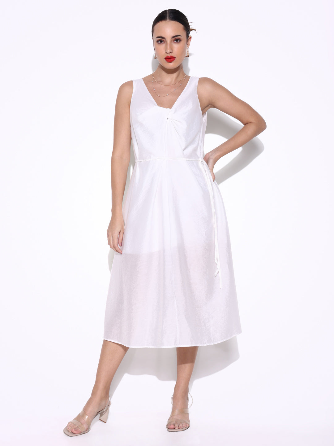 Women Solid White A Line Dress