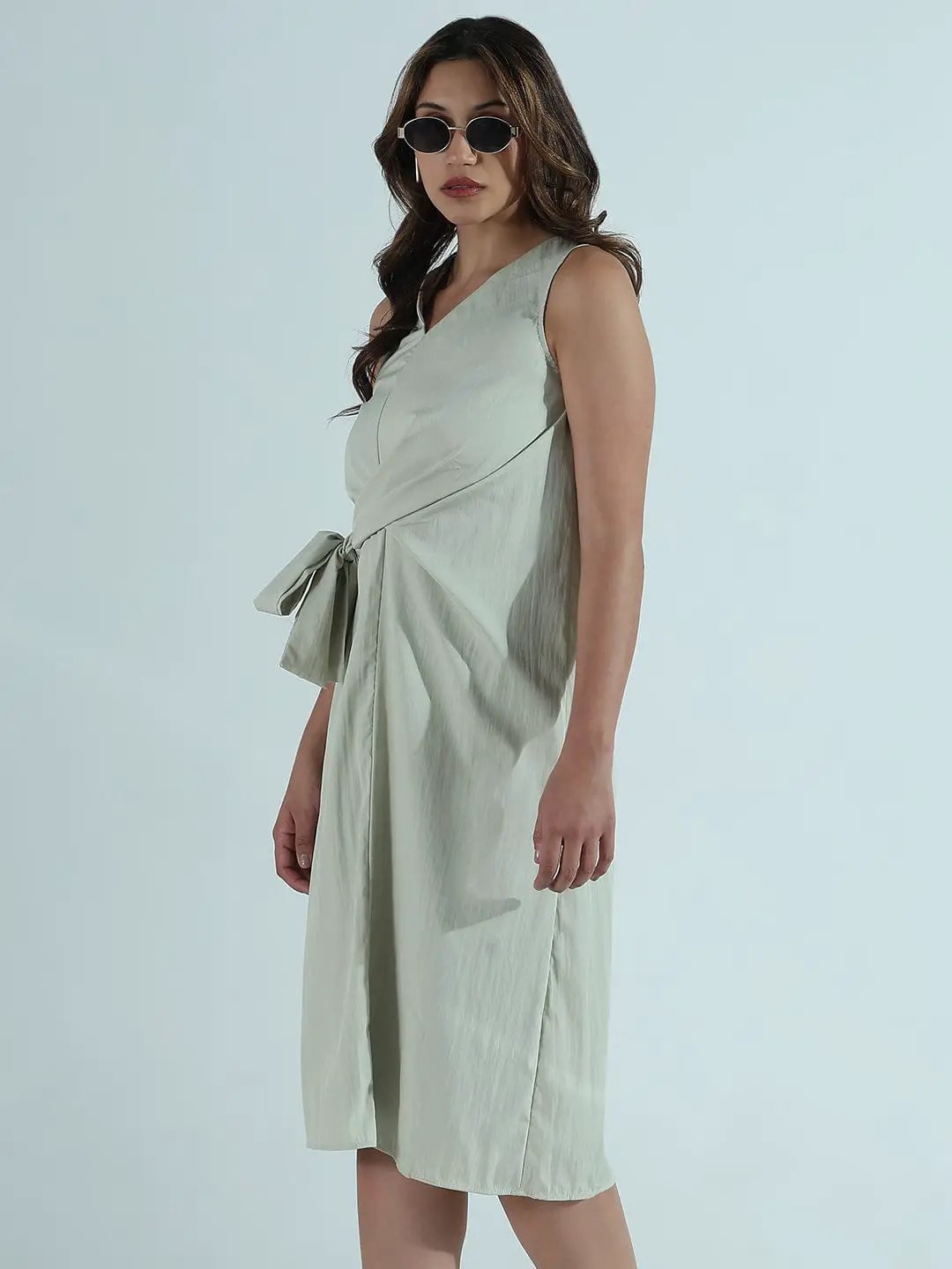 Women's Sea Green V-Neck Knot Style Midi Dress - from SHOWOFFFF