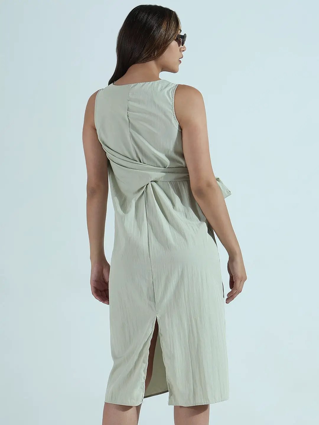 Women's Sea Green V-Neck Knot Style Midi Dress - from SHOWOFFFF