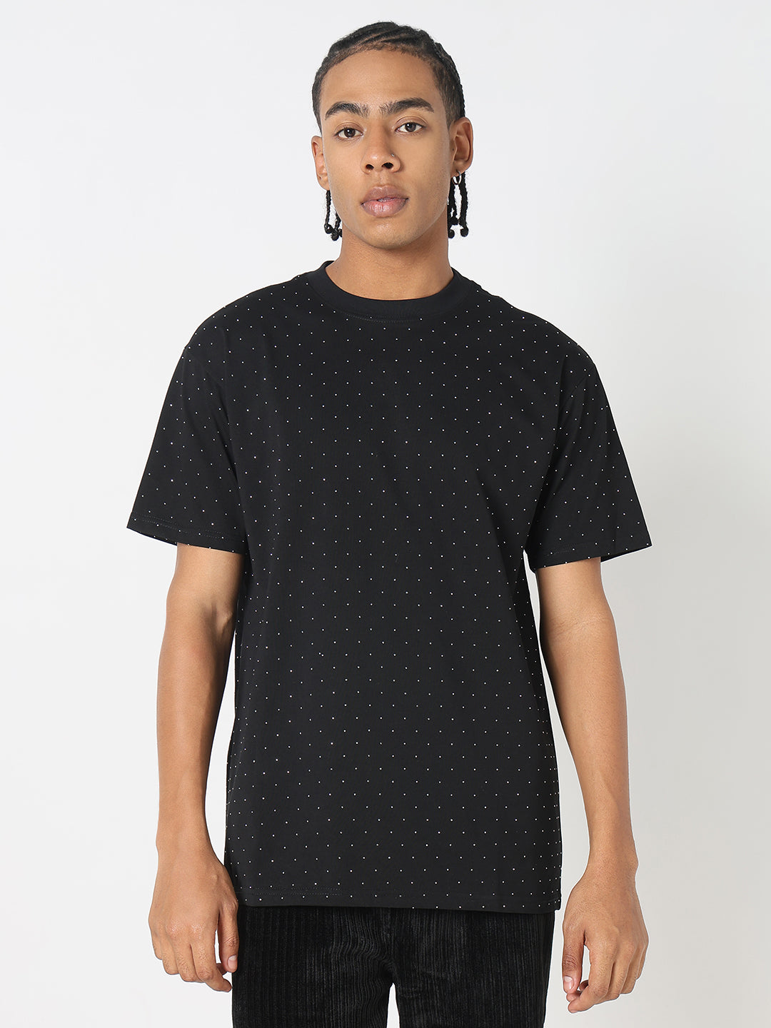 Men Casual Black White Dots T-Shirt