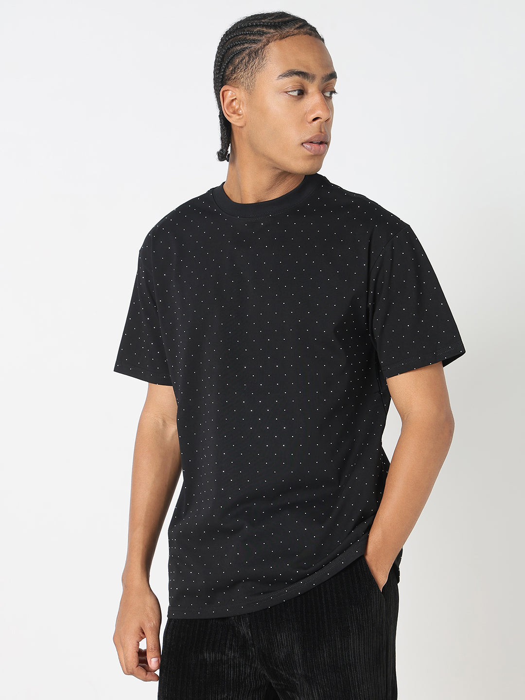 Men Casual Black White Dots T-Shirt