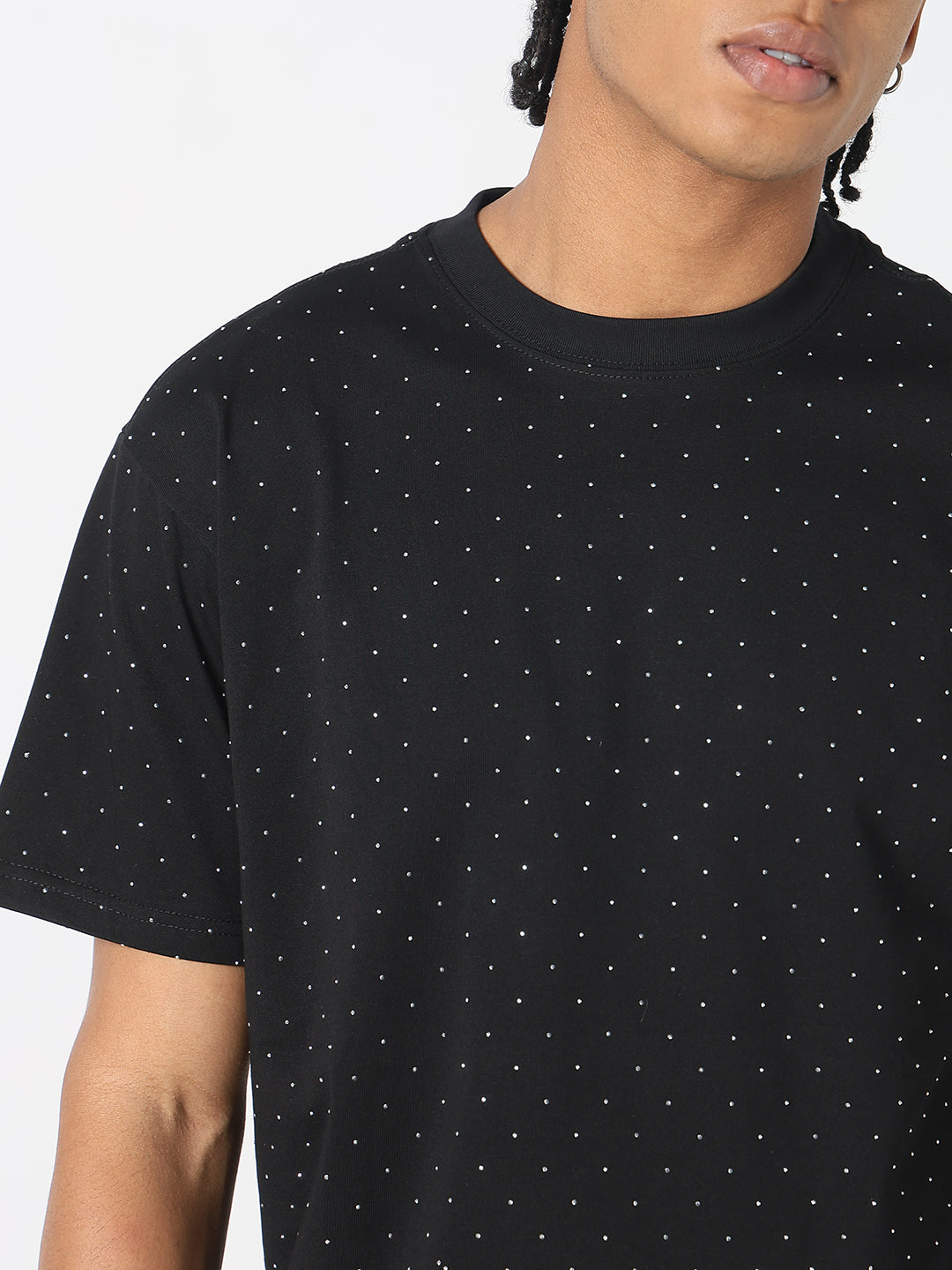 Men Casual Black White Dots T-Shirt