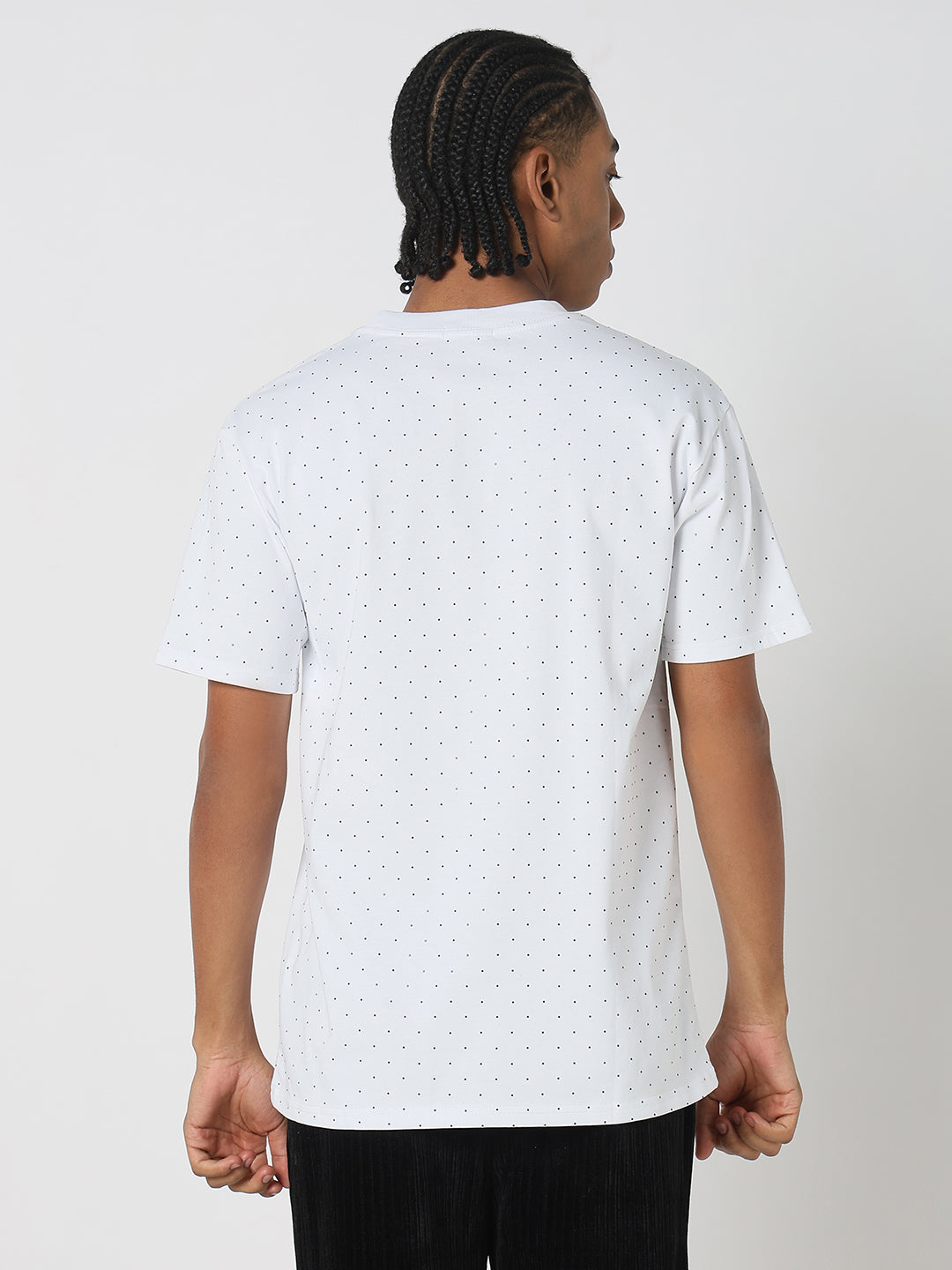 Men Casual White & Black Dots T-Shirt