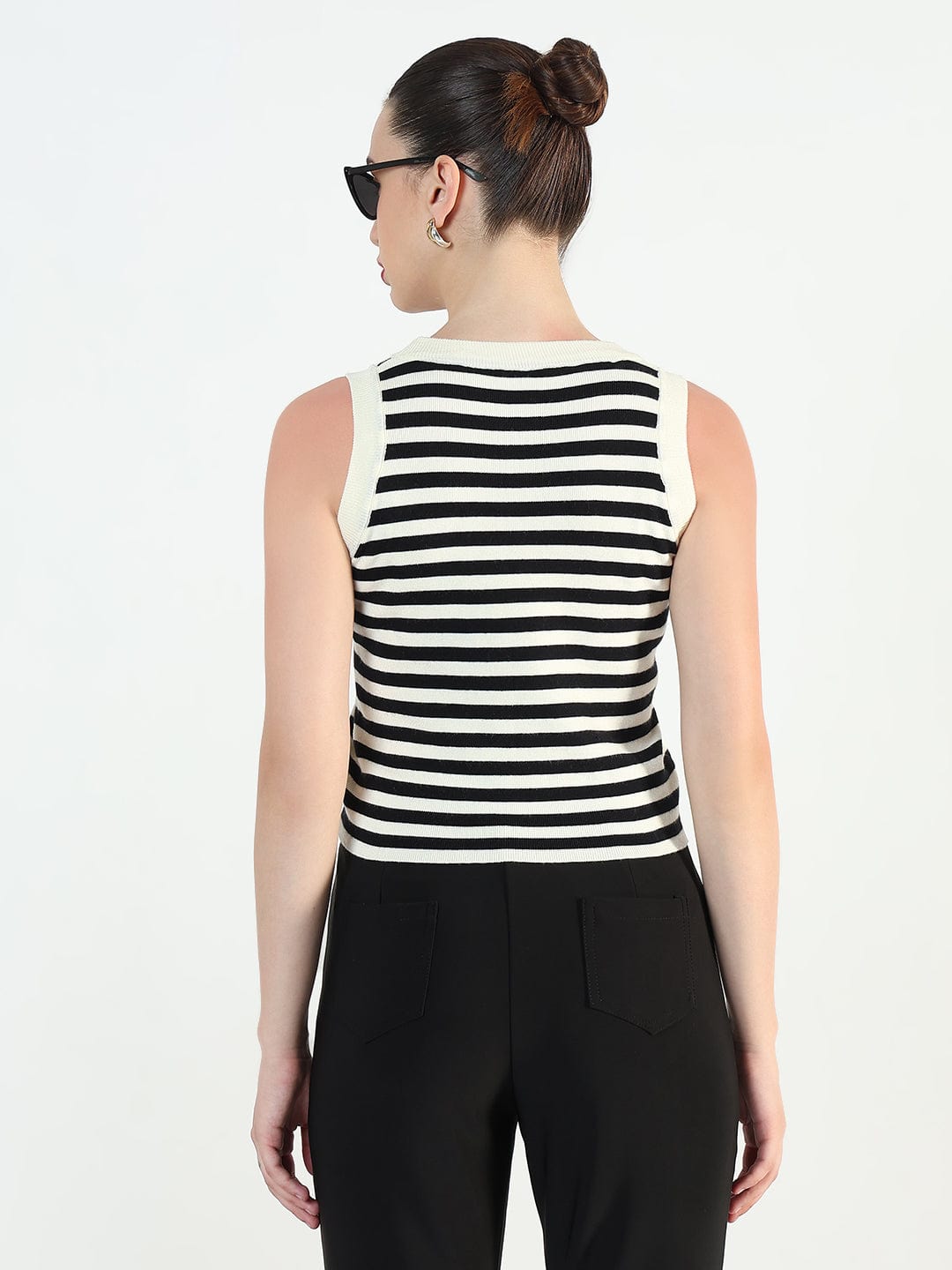 Women's Ribbed Striped Black and White Top
