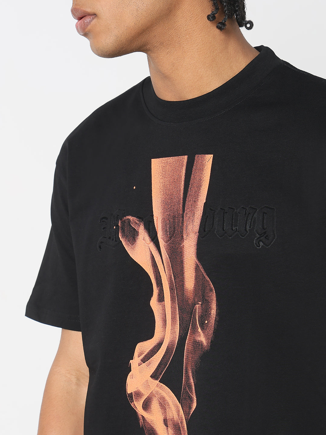 Men Casual Black & Brown Graphic T-Shirt