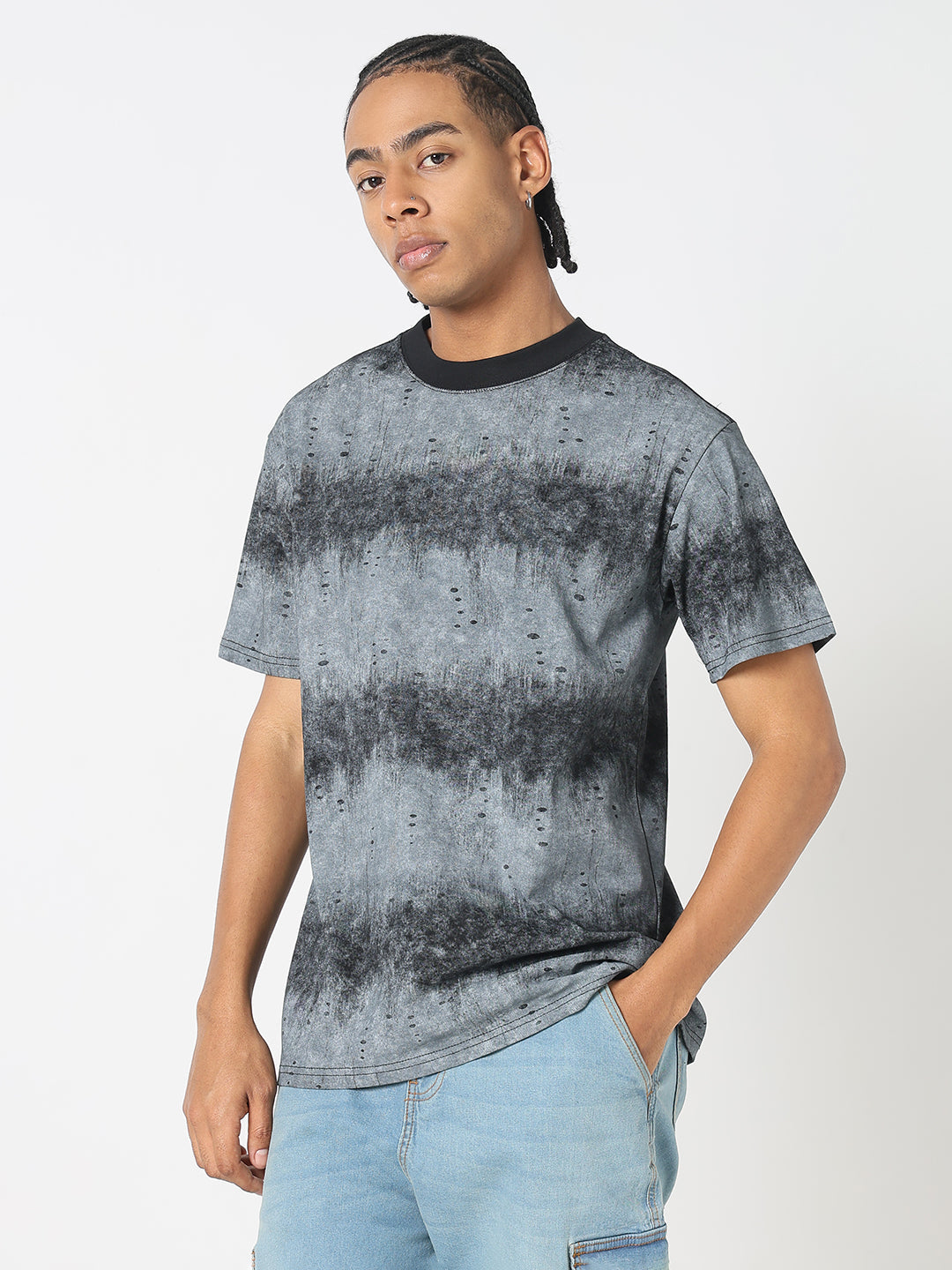 Men Casual Grey Tie & Dye T-Shirt