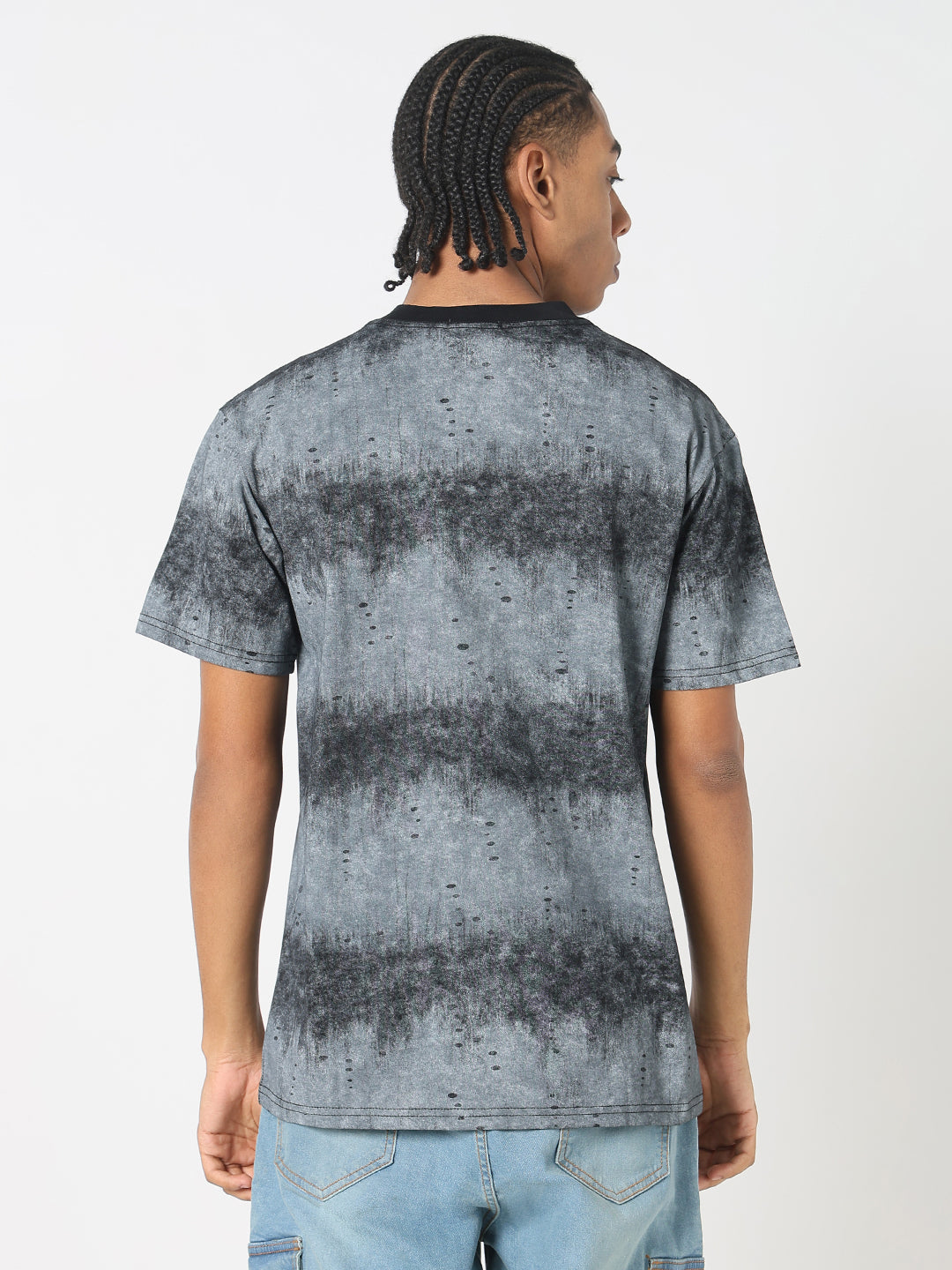 Men Casual Grey Tie & Dye T-Shirt