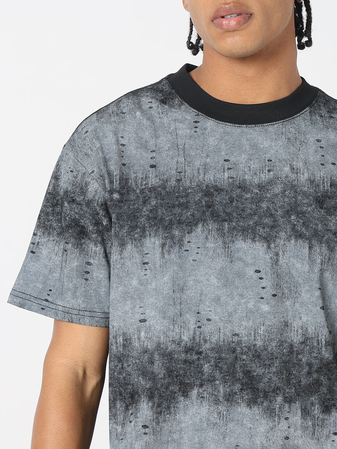 Men Casual Grey Tie & Dye T-Shirt