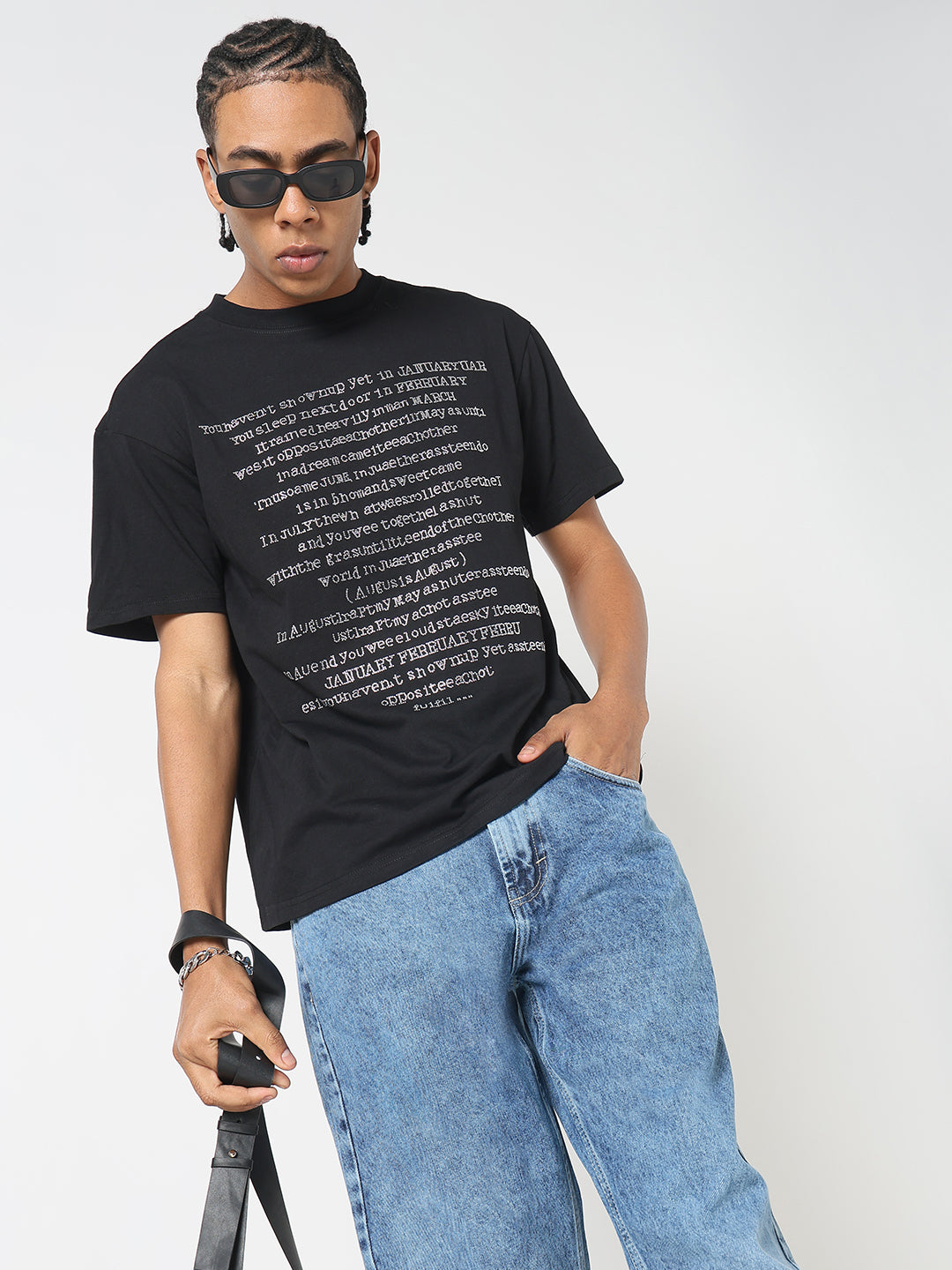 Men Casual Black Abstract Typography T-Shirt