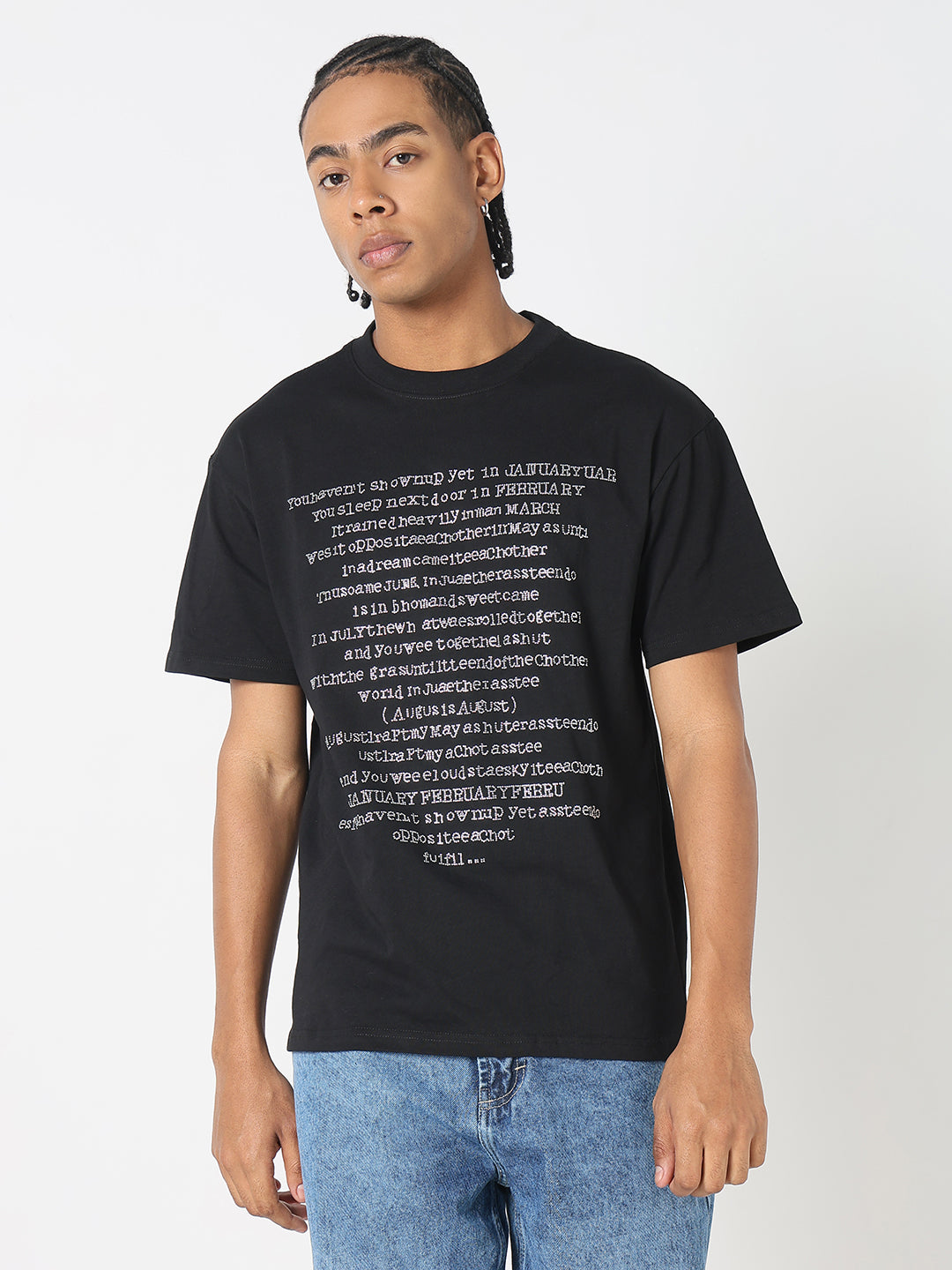 Men Casual Black Abstract Typography T-Shirt