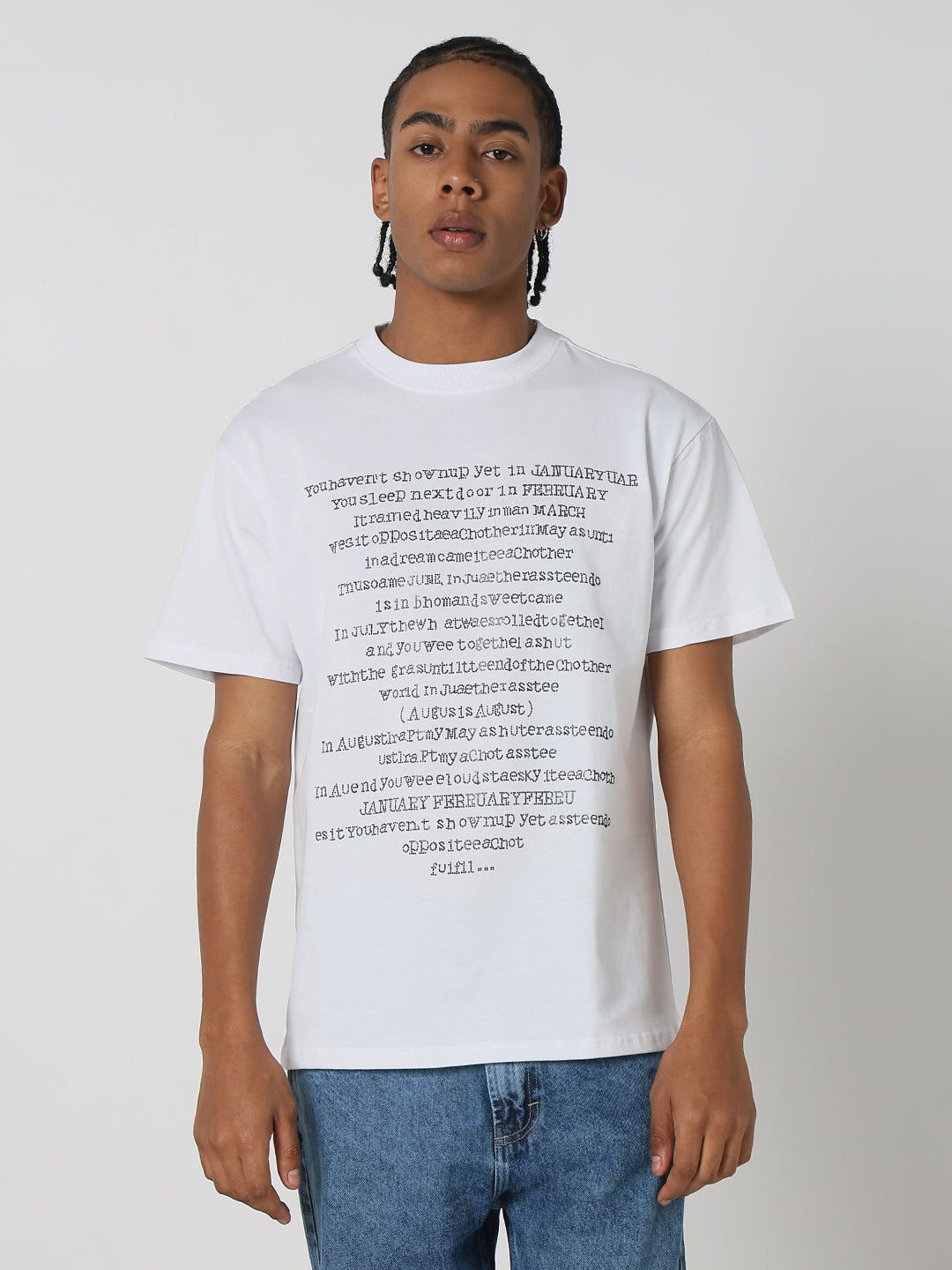 Men Casual White Abstract Typography T-Shirt