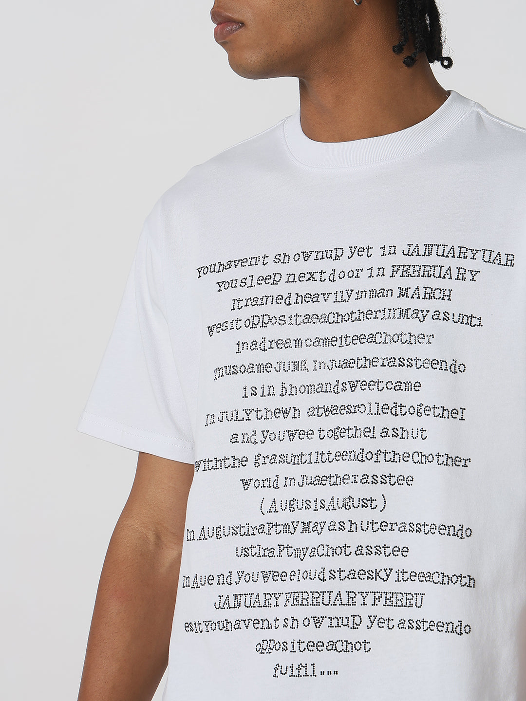 Men Casual White Abstract Typography T-Shirt