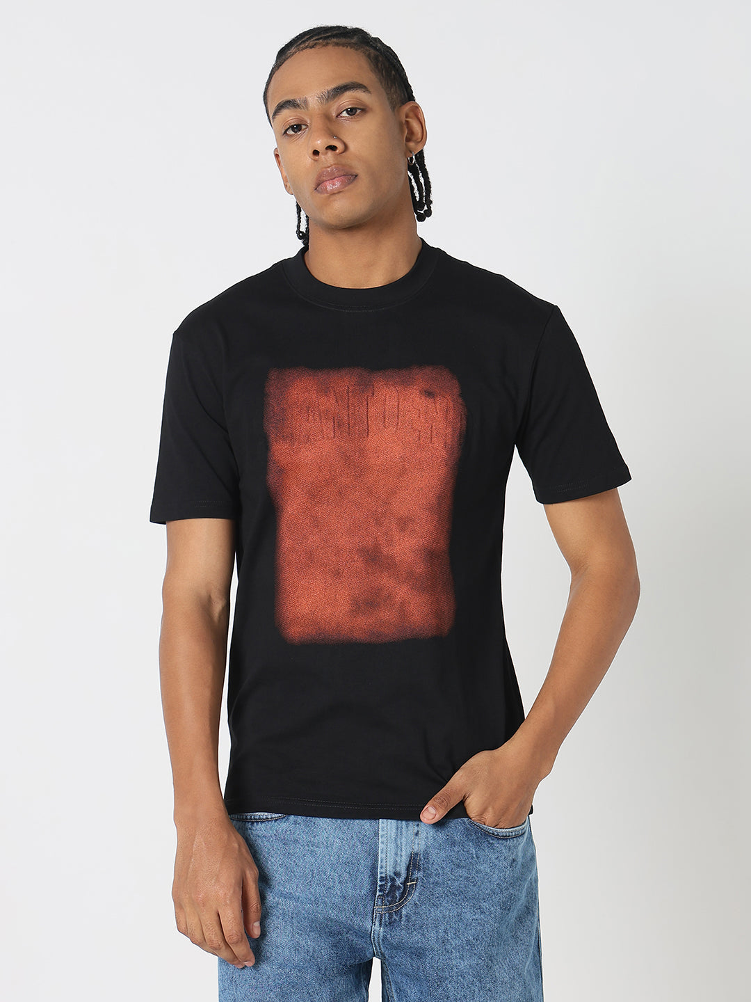 Men Casual Black & Rust Vintage Wash T-Shirt