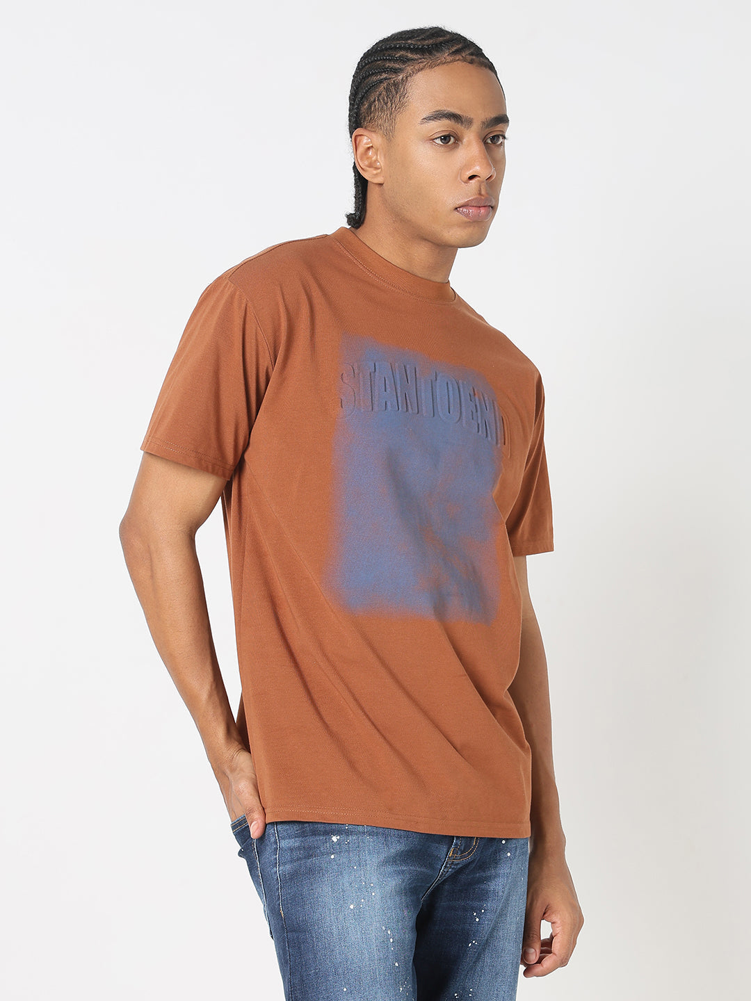 Men Casual Brown & Purple Vintage Wash T-Shirt