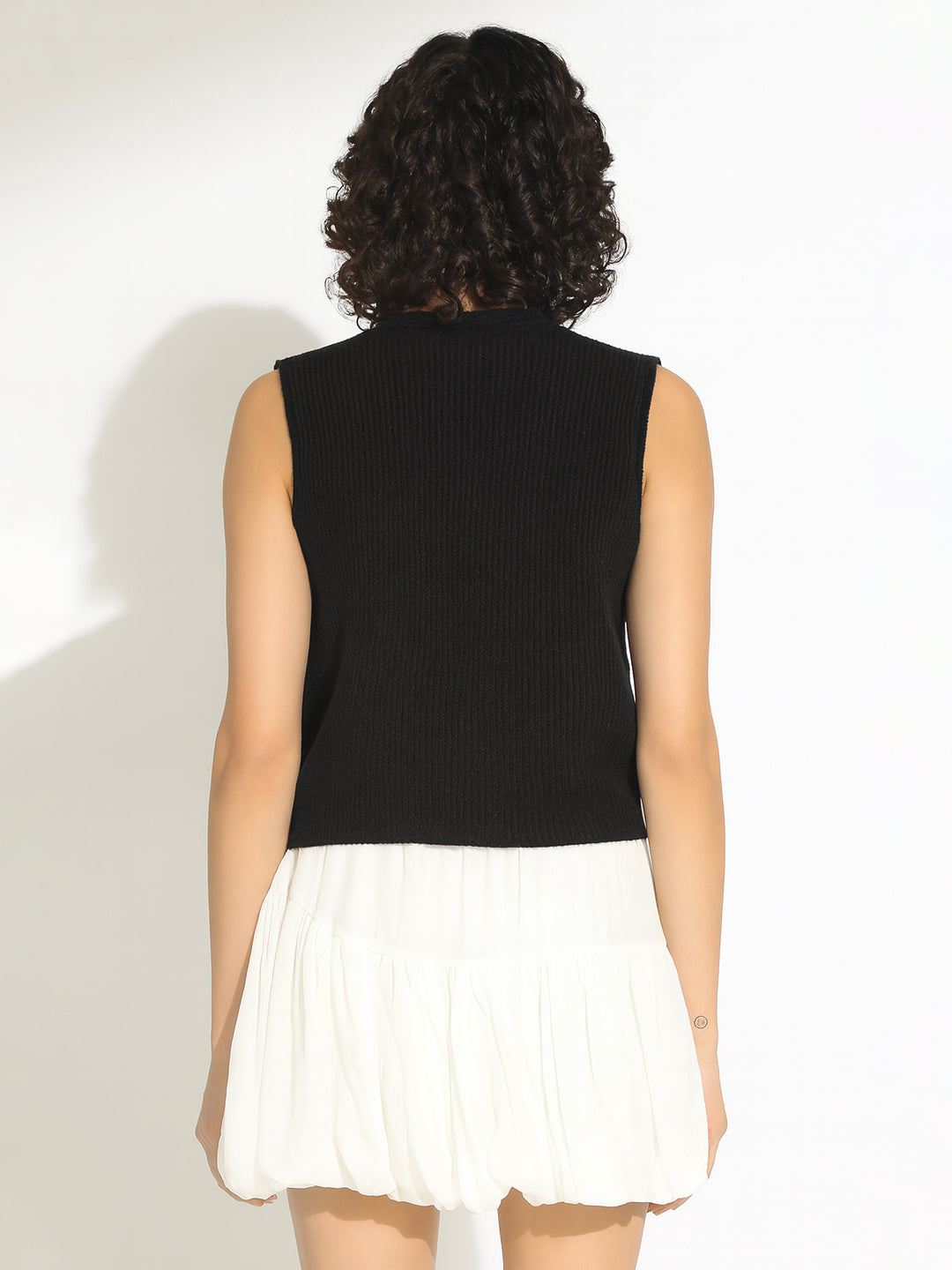 Women's Black Ribbed Sleeveless Vest Top