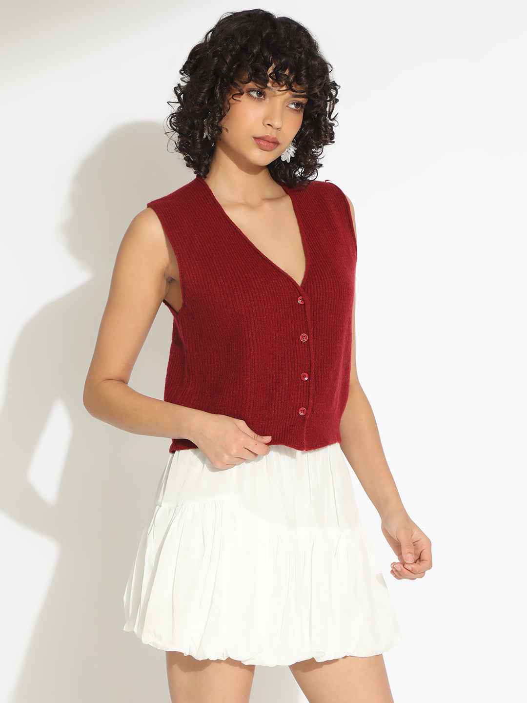 Women's Red Ribbed Vest Top