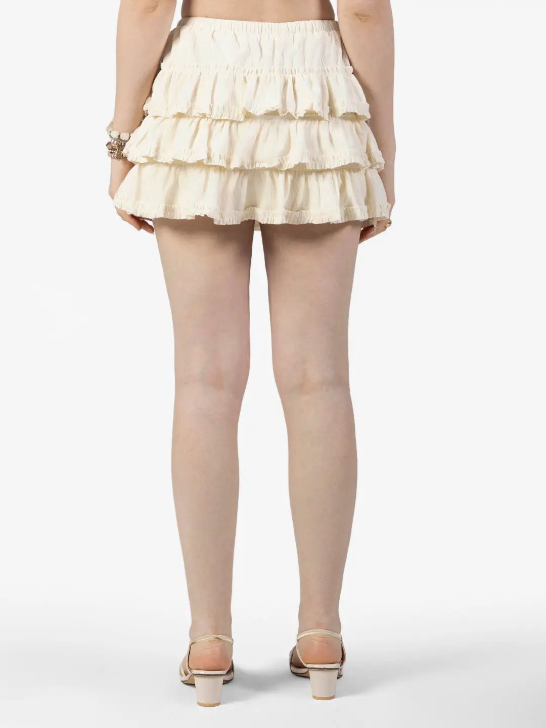 Women's Tiered Cream Ruffle Mini Skort