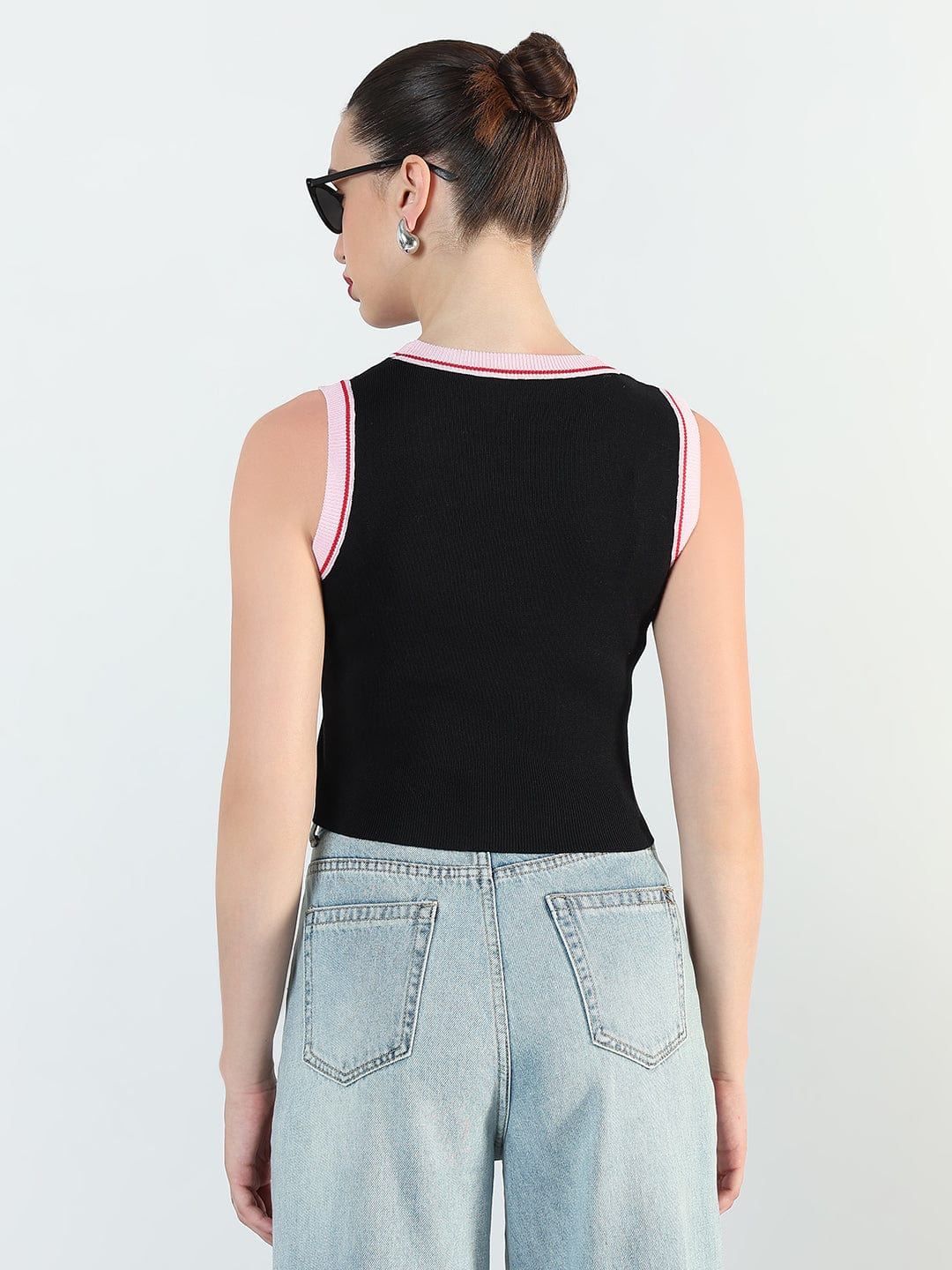 Women's Ribbed Typography Black Crop Top