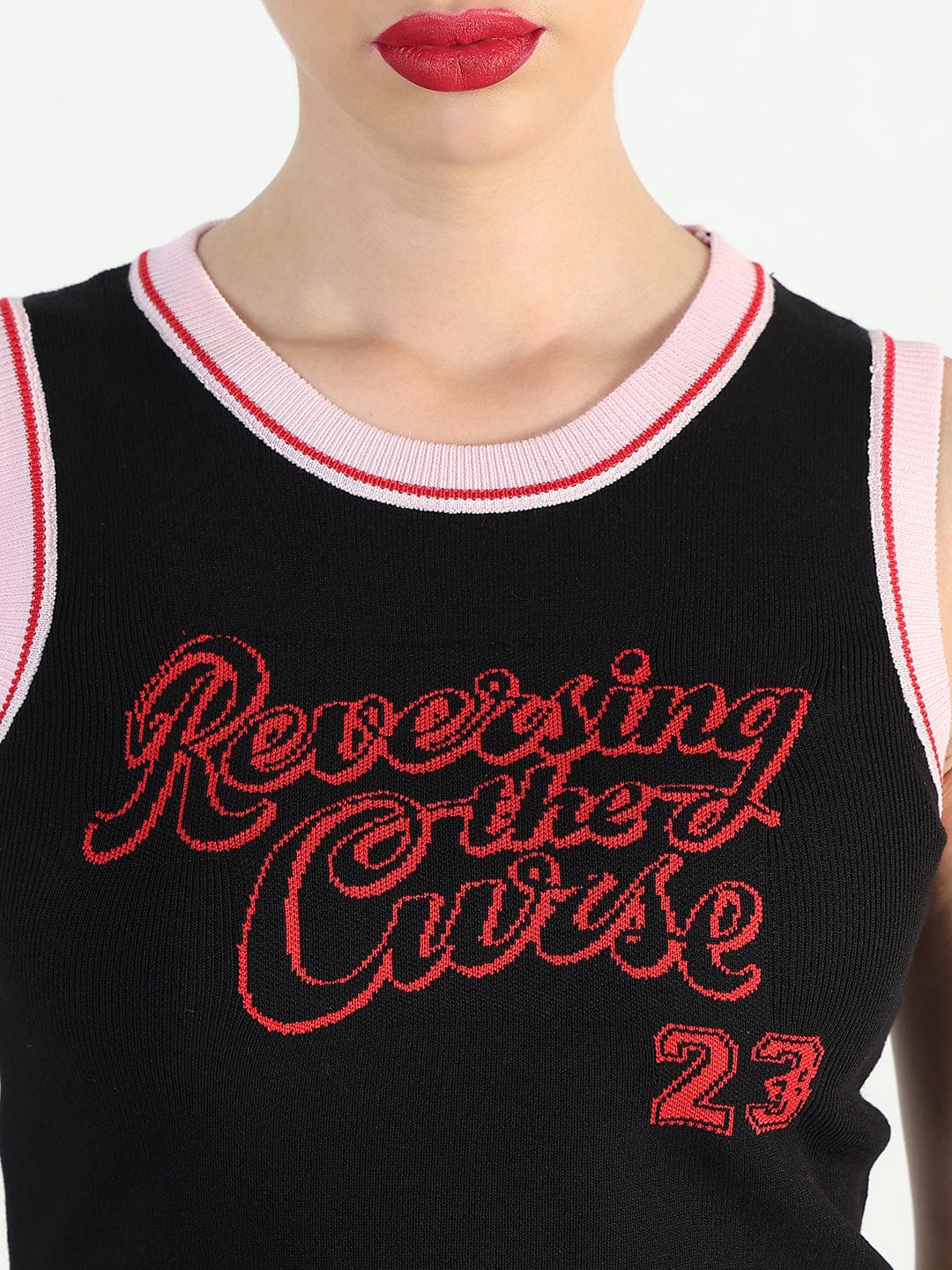 Women's Ribbed Typography Black Crop Top