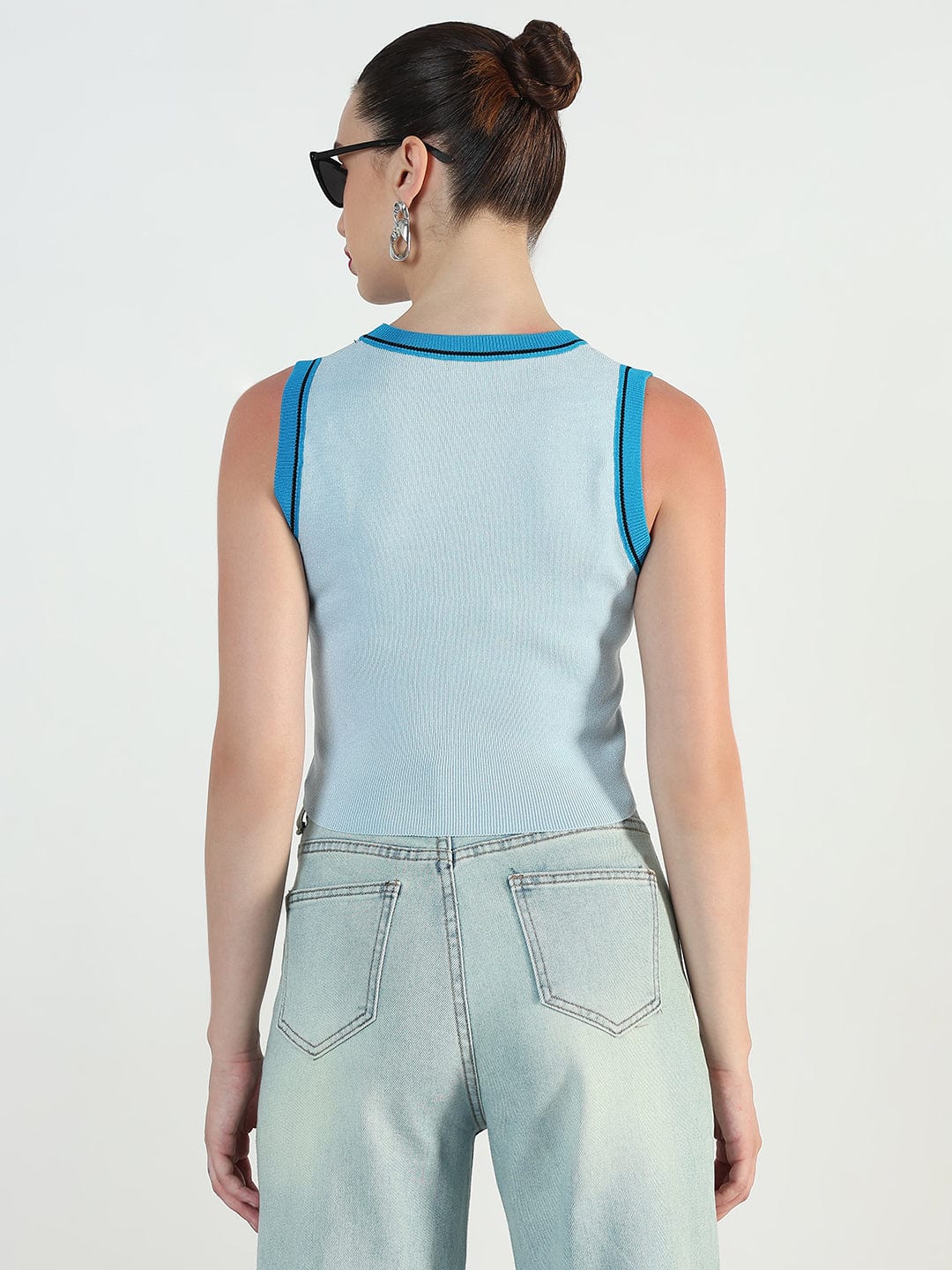 Women's Ribbed Typography Blue Crop Top