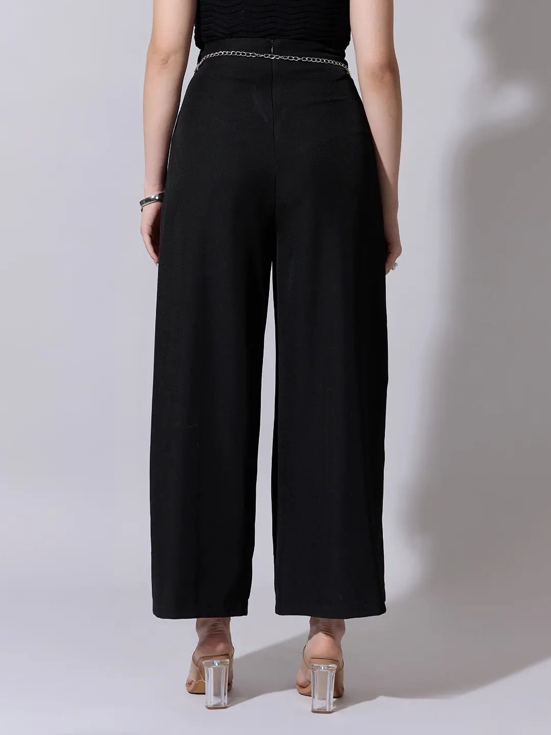 Women's Pleated Black Wide Leg Trousers with Belt - Uncategorized from SHOWOFFFF