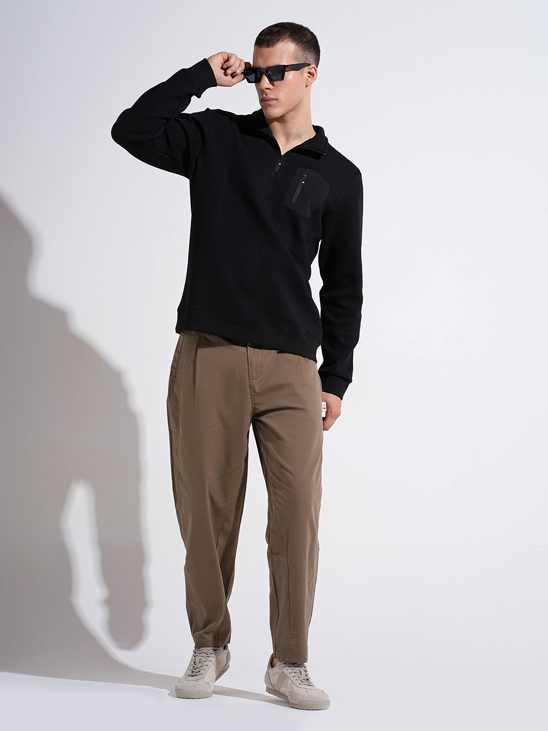 Men's Black High Neck Sweater with Pocket Detail