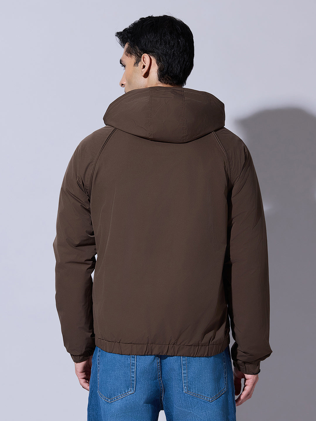 Men's Brown Zip-Up Jacket with Detachable Hood