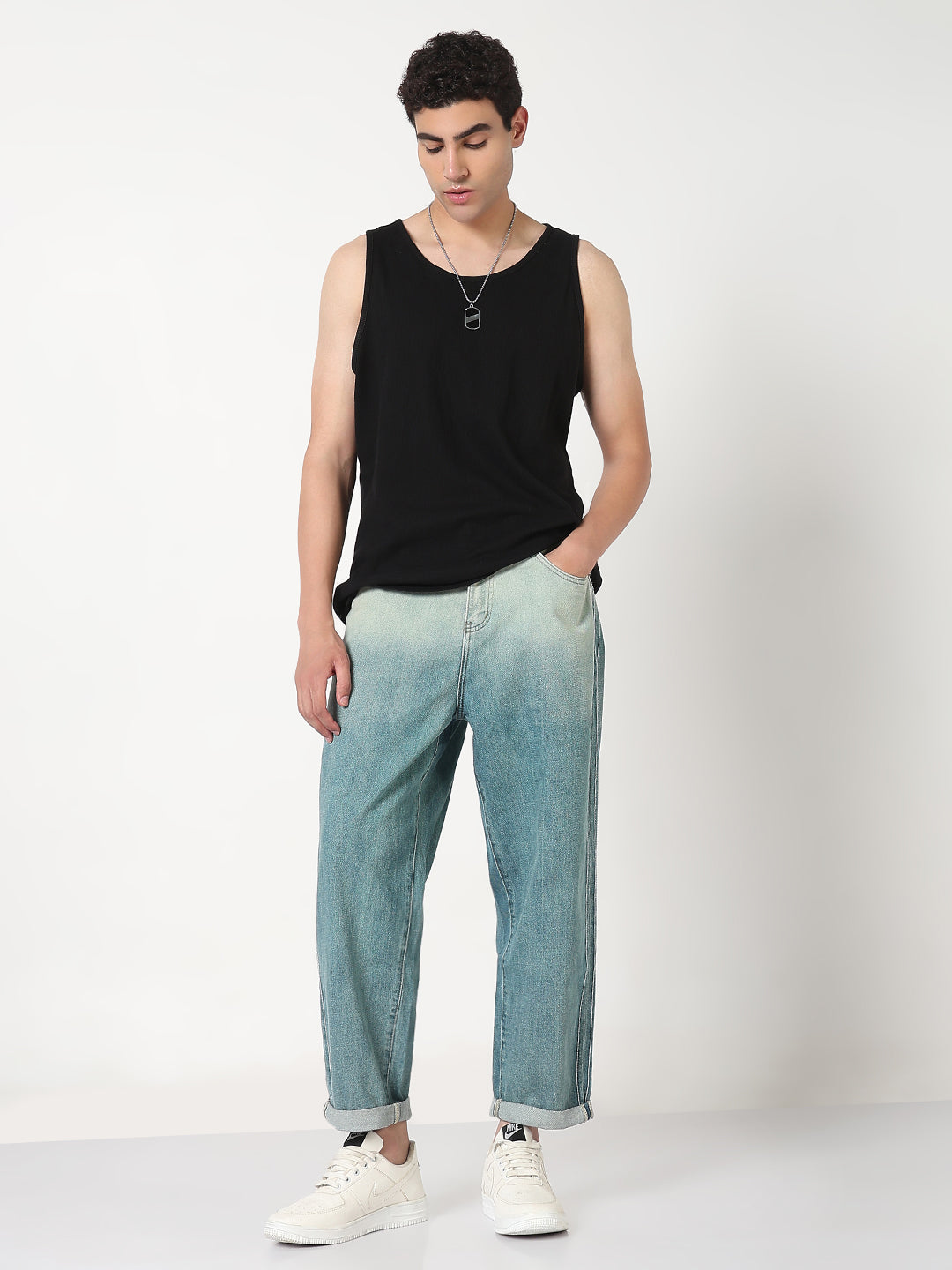 Men's Blue Washed Tapered Fit Ombre Jeans