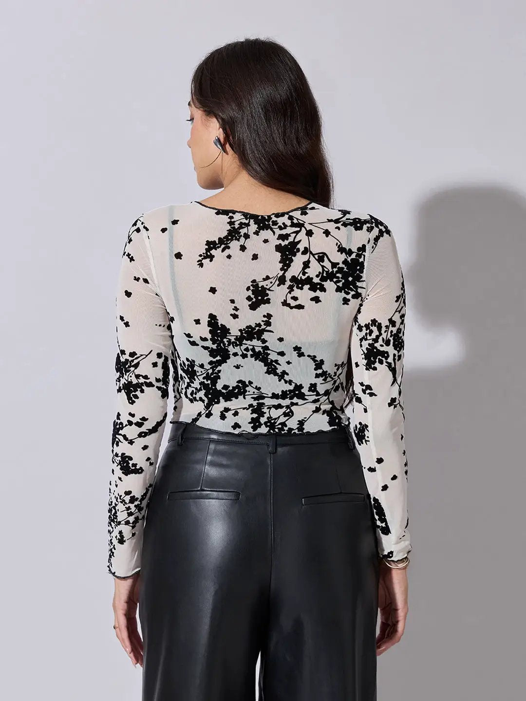 Women's Floral Print White Sheer Mesh Crop Top - from SHOWOFFFF