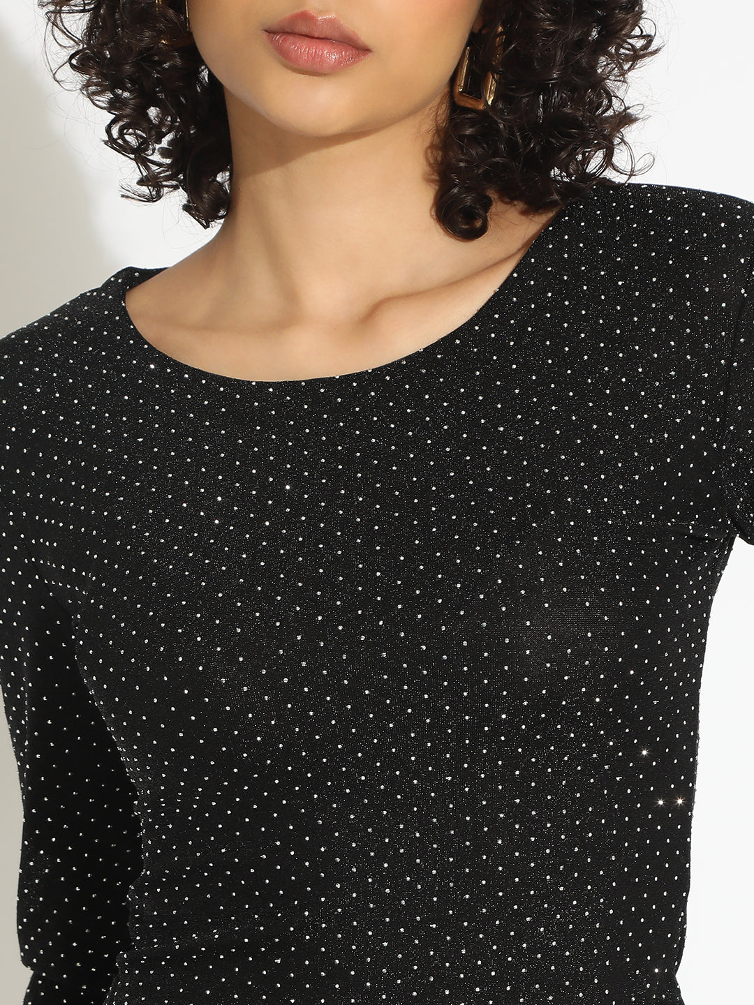 Women's Embellished Black Long Sleeve Top and Slit Skirt Co-Ord Set