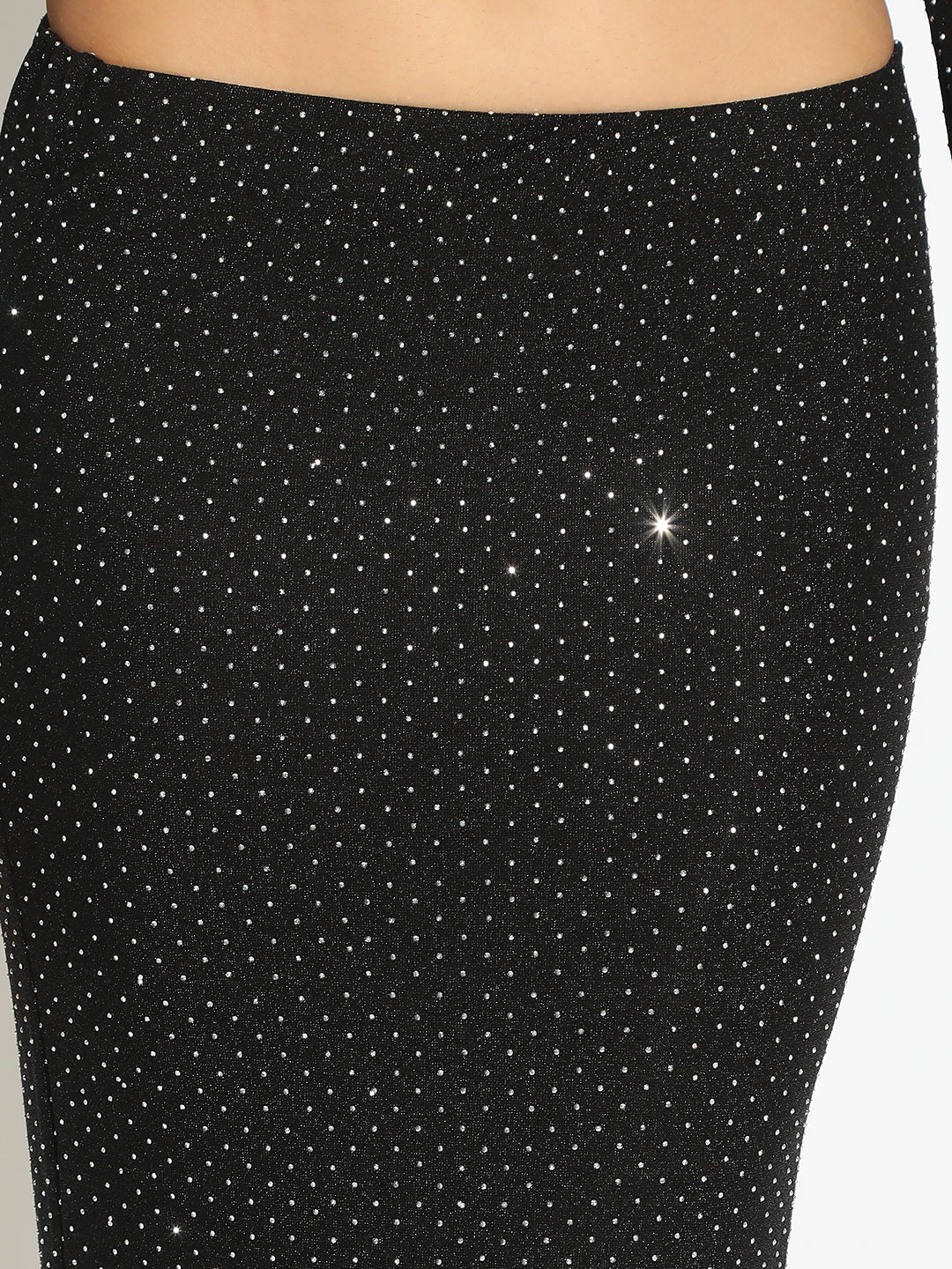 Women's Embellished Black Long Sleeve Top and Slit Skirt Co-Ord Set