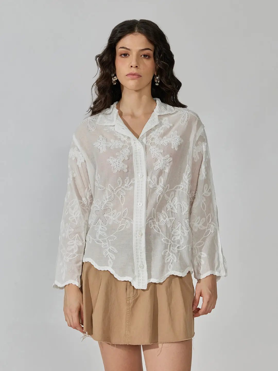 Women's Floral White Long Sleeve Shirt