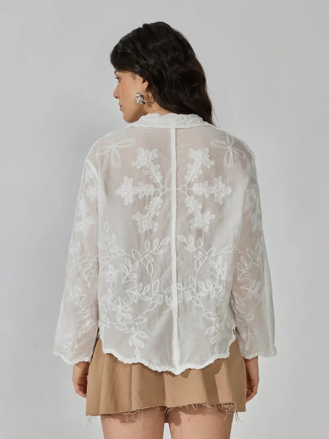 Women's Floral White Long Sleeve Shirt