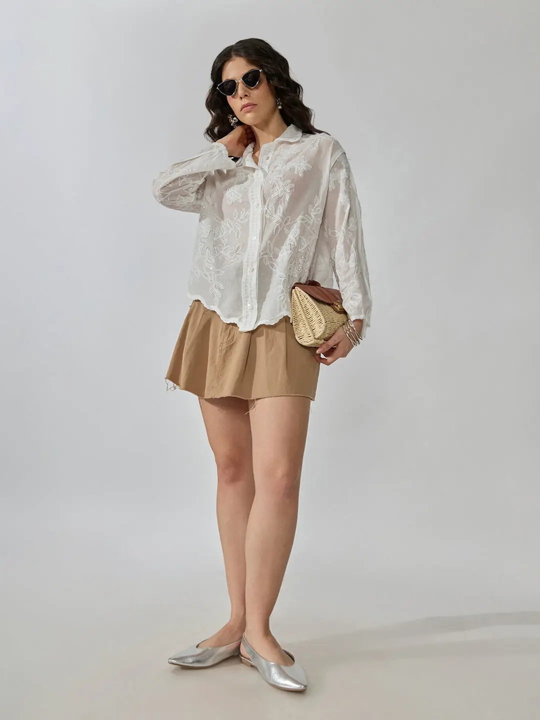 Women's Floral White Long Sleeve Shirt