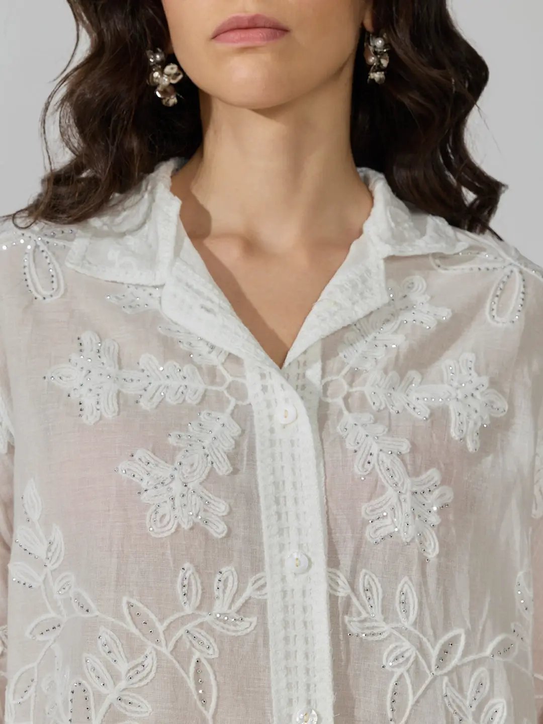 Women's Floral White Long Sleeve Shirt