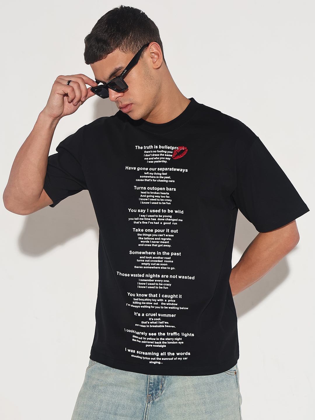 Men's Typography Black Graphic Printed  Round Neck T-Shirt