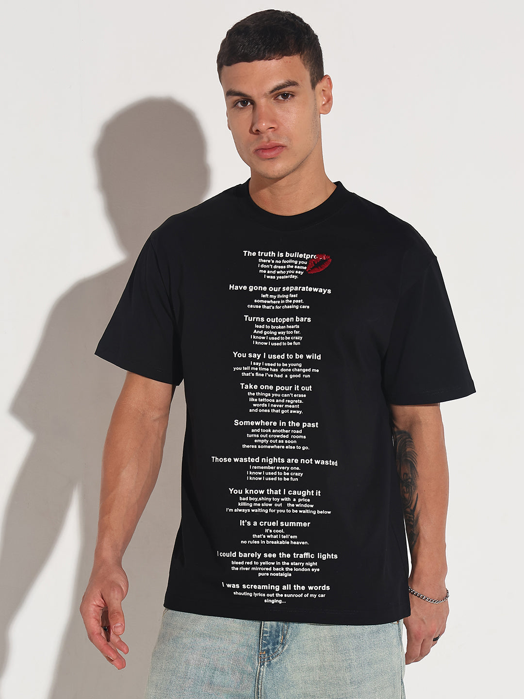 Men's Typography Black Graphic Printed  Round Neck T-Shirt