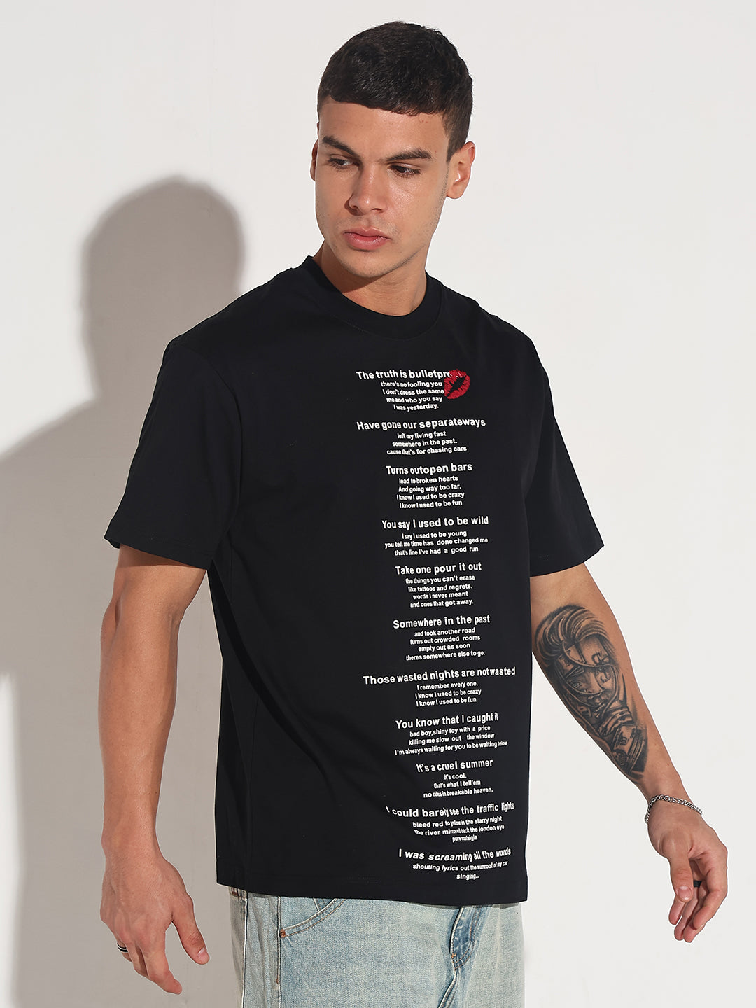 Men's Typography Black Graphic Printed  Round Neck T-Shirt