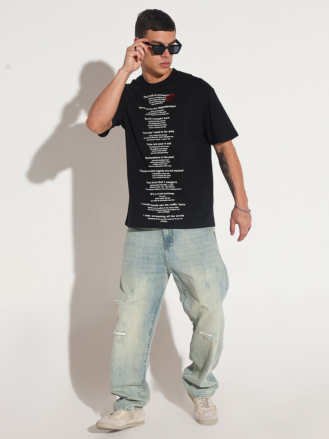 Men's Typography Black Graphic Printed  Round Neck T-Shirt