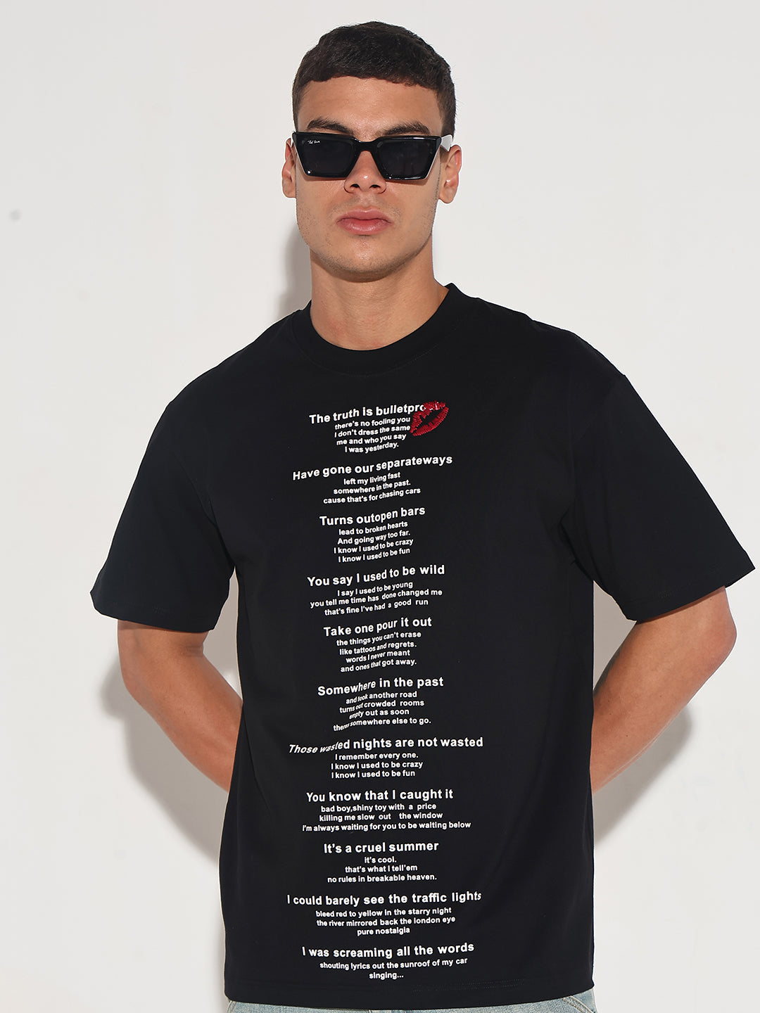 Men's Typography Black Graphic Printed  Round Neck T-Shirt