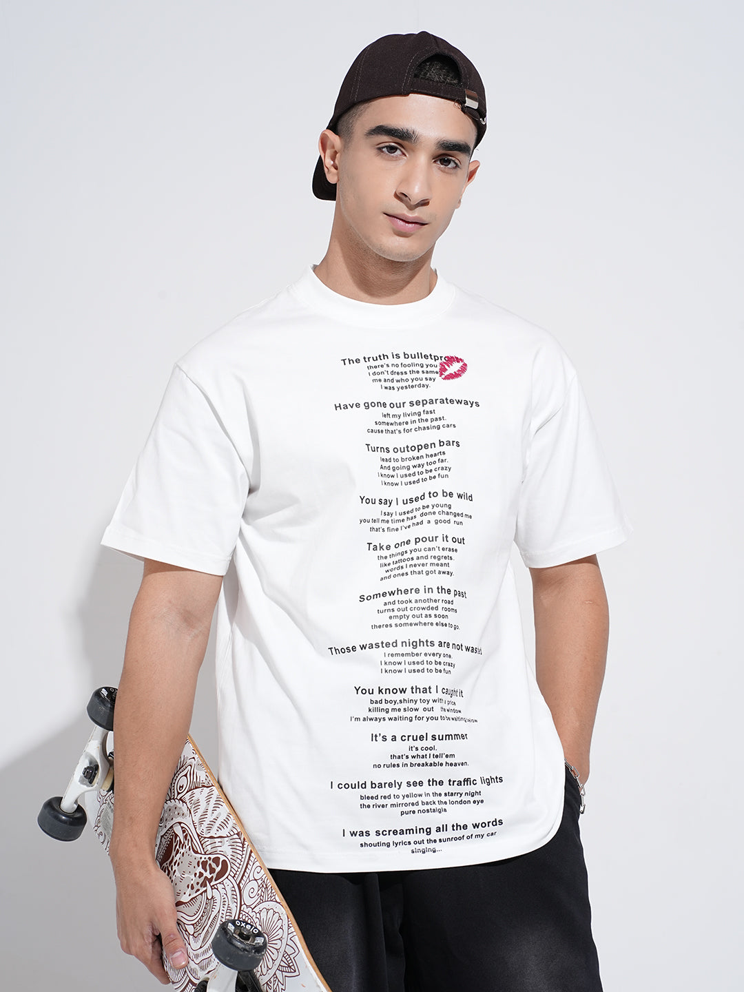 Men's Typography White Graphic Printed Round Neck T-Shirt