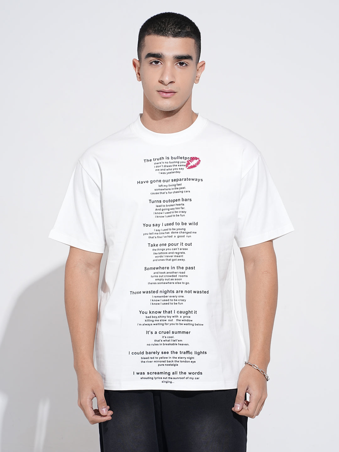 Men's Typography White Graphic Printed Round Neck T-Shirt