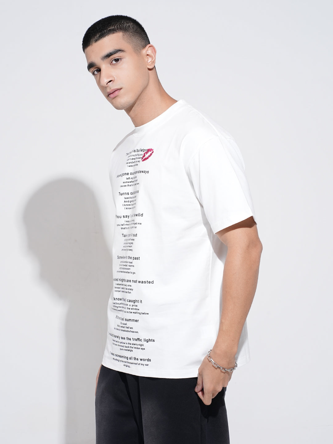 Men's Typography White Graphic Printed Round Neck T-Shirt