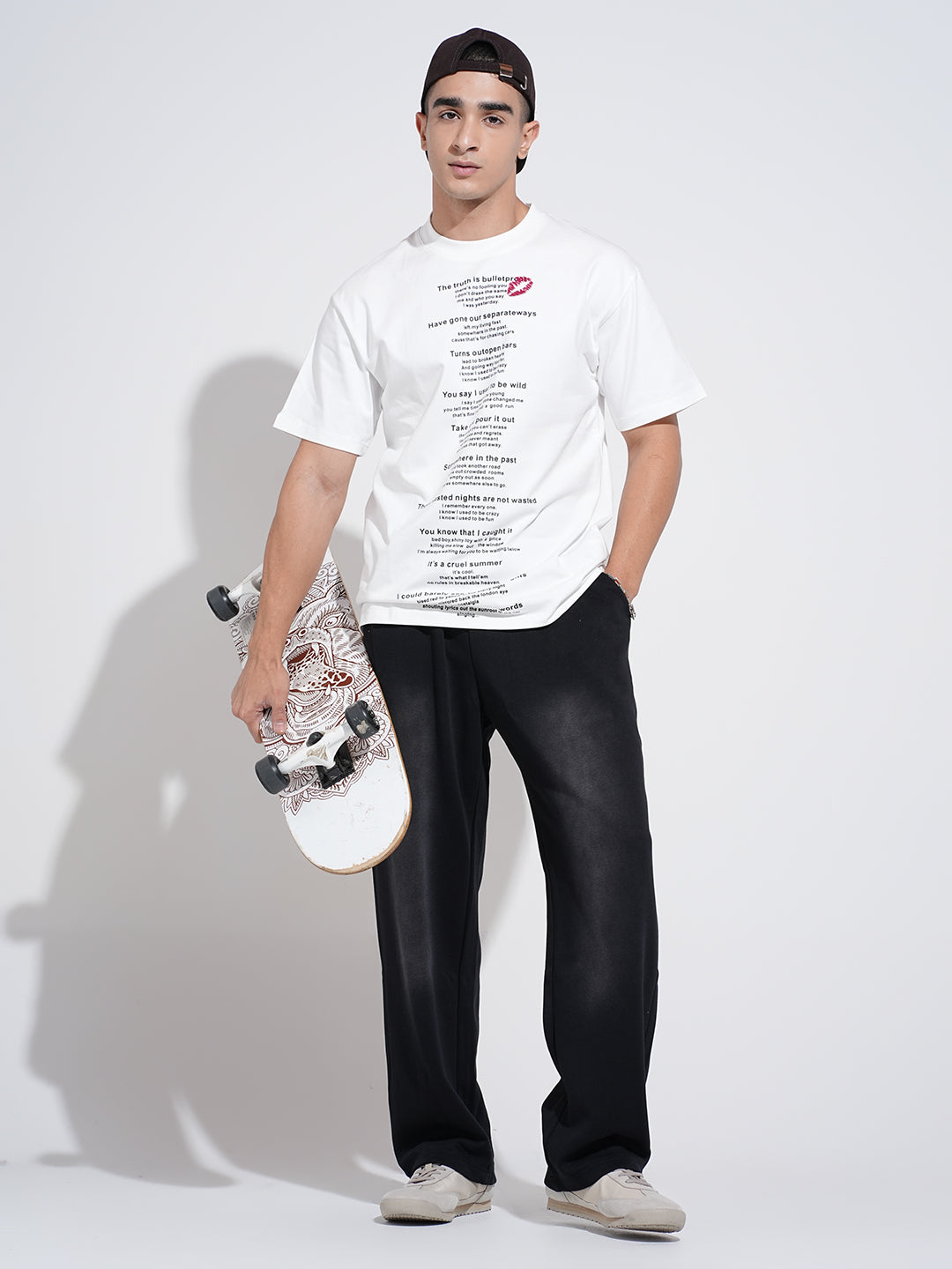 Men's Typography White Graphic Printed Round Neck T-Shirt